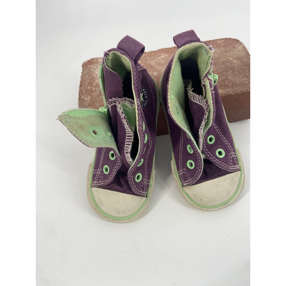 Kids Converse All Star High Top Sneakers Purple Green Zip Closure Toddler Size 6